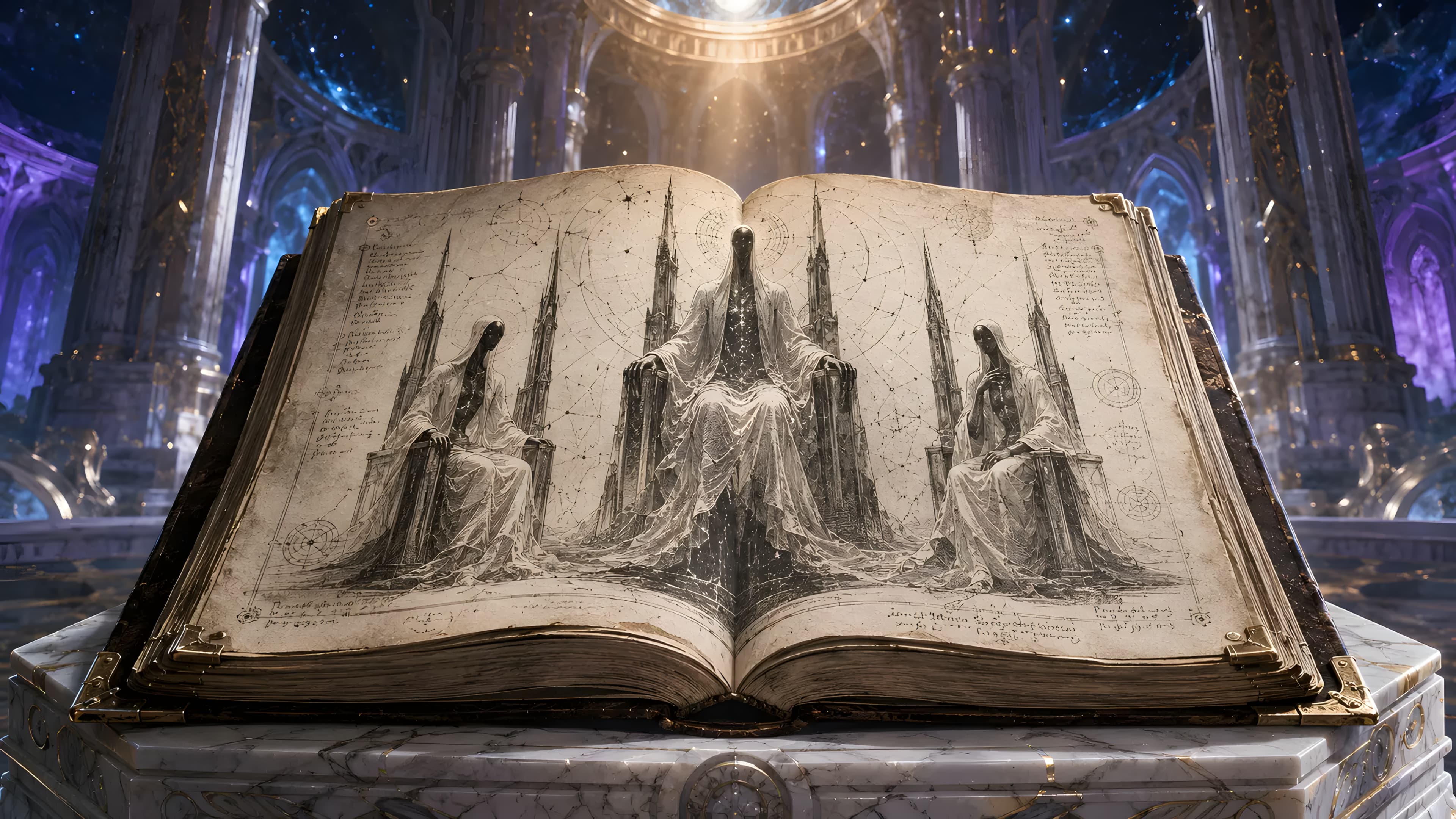 A cosmic depiction of the three Primordials who imposed the sealing